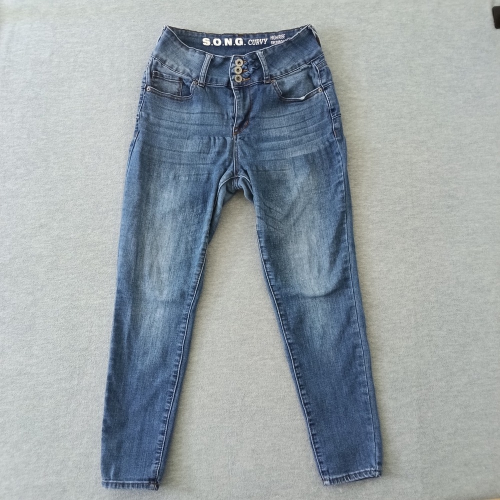 SONG Curvy High Rise Skinny Ankle Jeans Blue Medium Wash Size 9/29 Triple Button